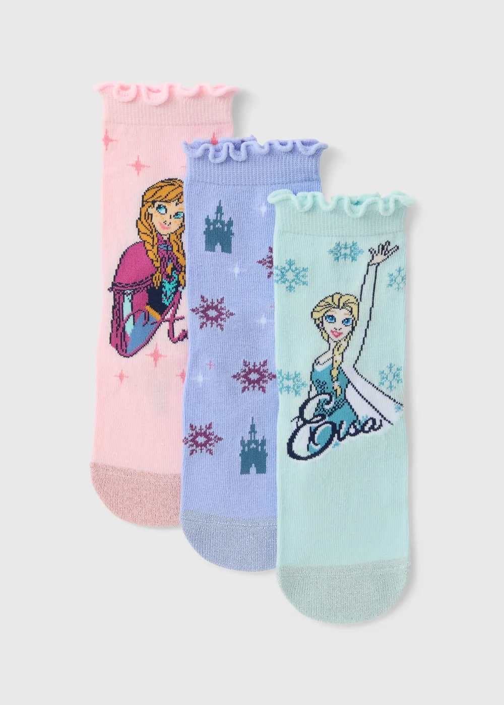 Disney 3 Pack Girls Pink Frozen Socks (Younger 3-12) - 3-5.5 Image 1