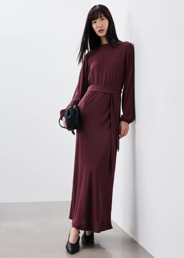 Wine Lace Trim Midaxi Dress