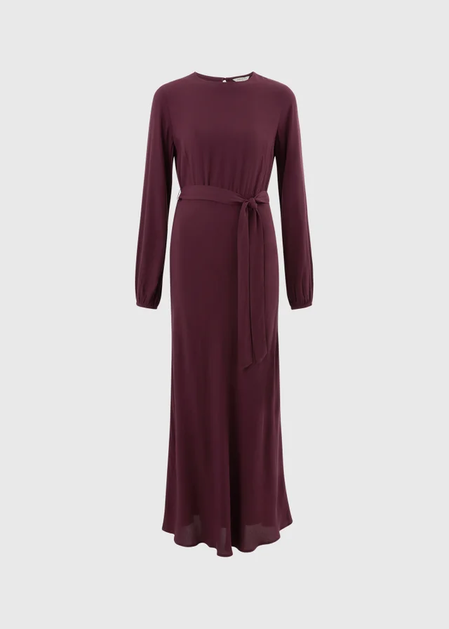 Wine Lace Trim Midaxi Dress