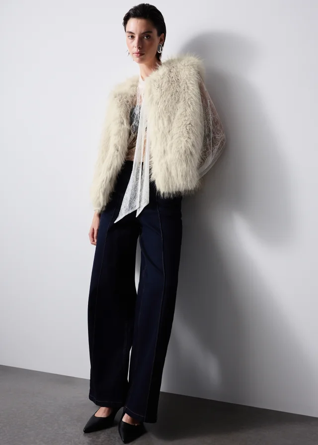 Cream Faux Fur Collarless Gilet