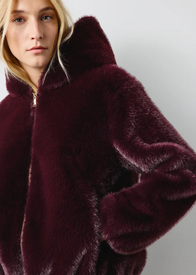 Burgundy Short Faux Fur Coat