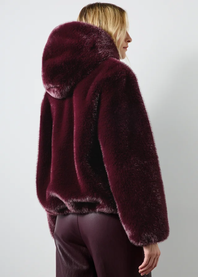 Burgundy Short Faux Fur Coat