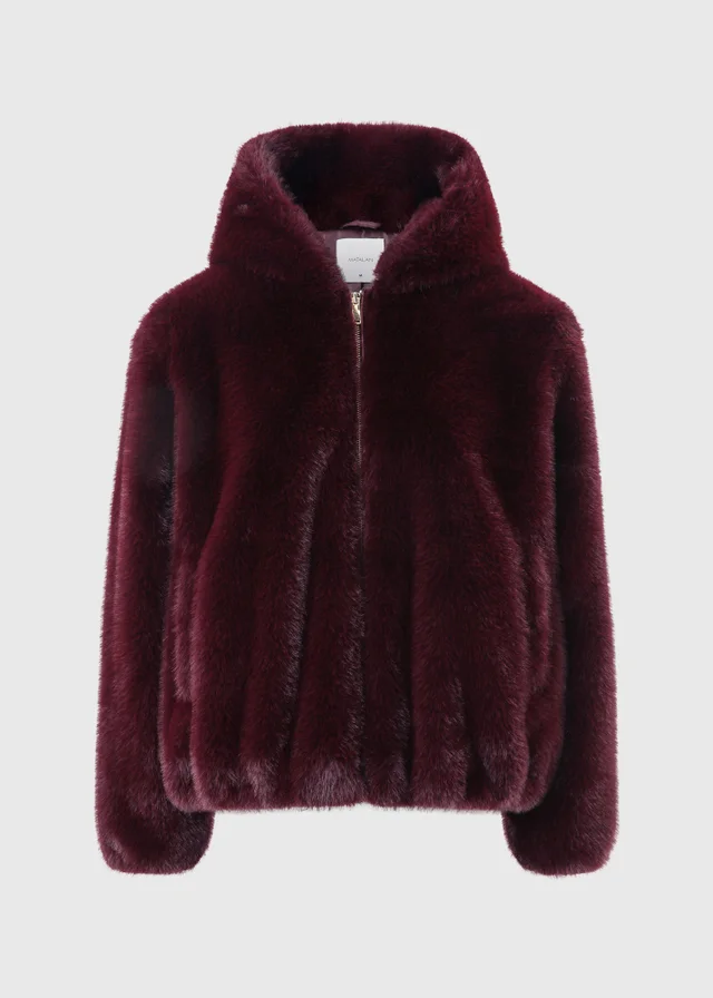 Burgundy Short Faux Fur Coat