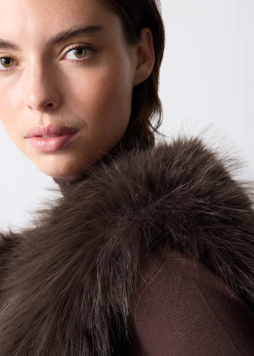 Chocolate Faux Fur Collarless Gilet - S Image 4