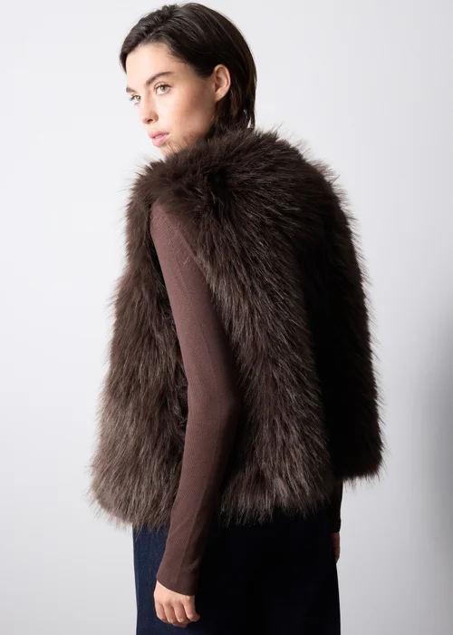 Chocolate Faux Fur Collarless Gilet - S Image 3