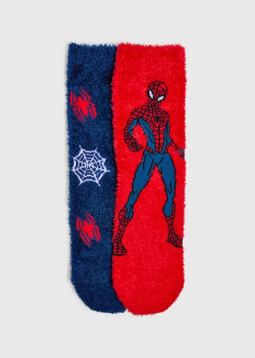 Spider Man 2 Pack Cosy Fluffy Socks (Younger 3-12) - 3-5.5 Image 1