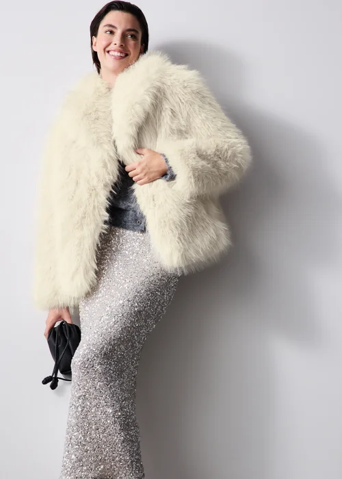 Cream Faux Fur Collared Coat - S Image 1