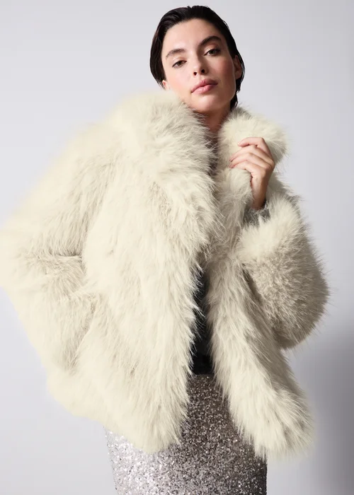 Cream Faux Fur Collared Coat - S Image 2