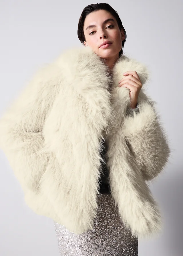 Cream Faux Fur Collared Coat