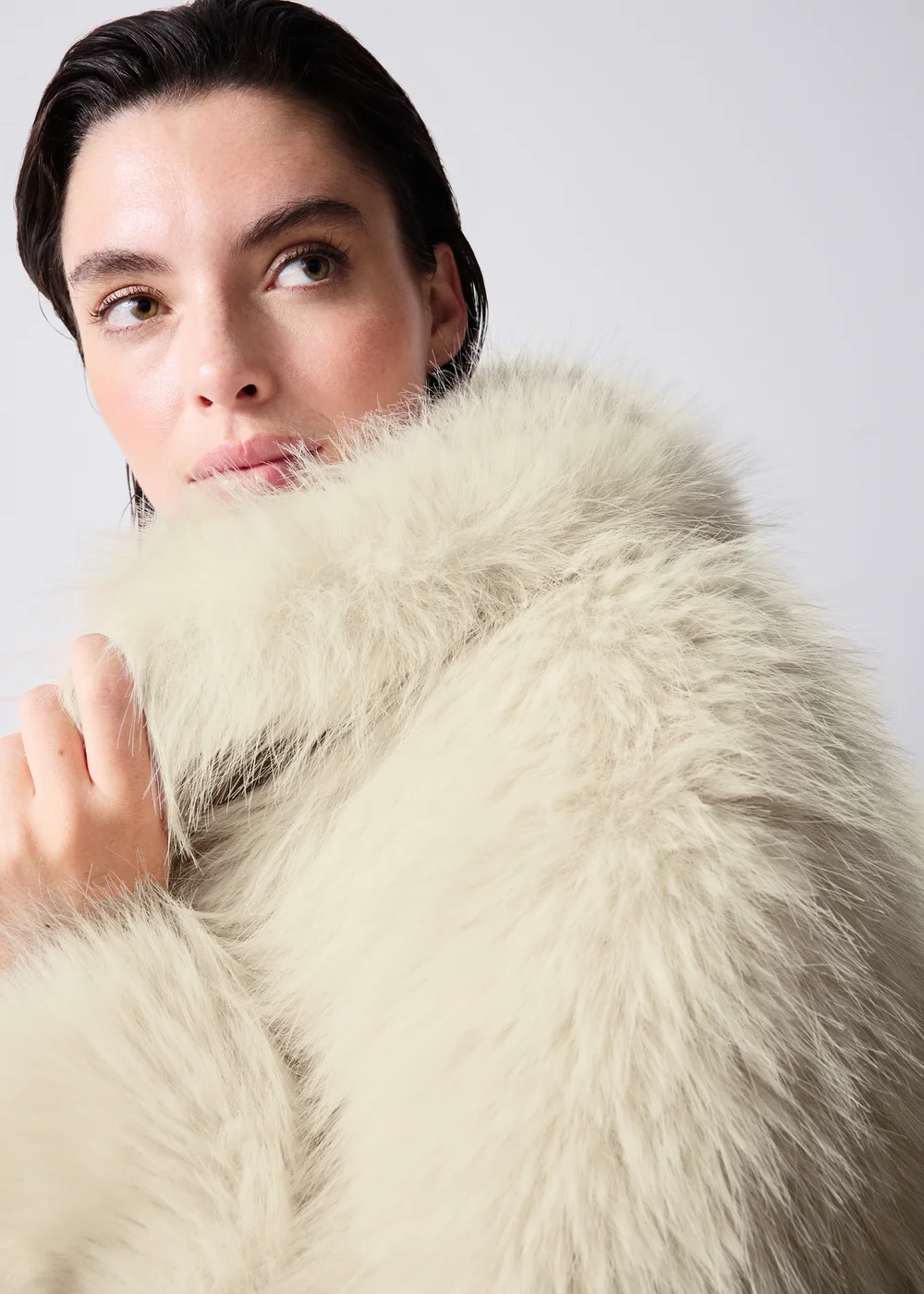 Cream Faux Fur Collared Coat - S Image 4