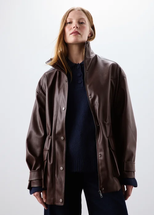 Raisin PU Funnel Neck Barn Jacket - 8 Image 1