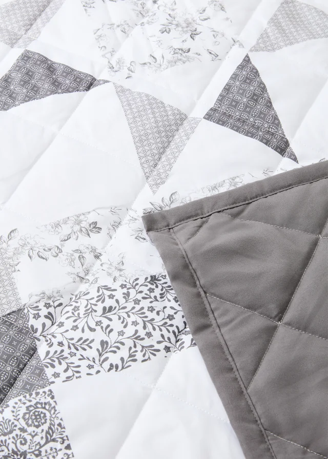 Monochrome Patchwork Quilted Bedspread