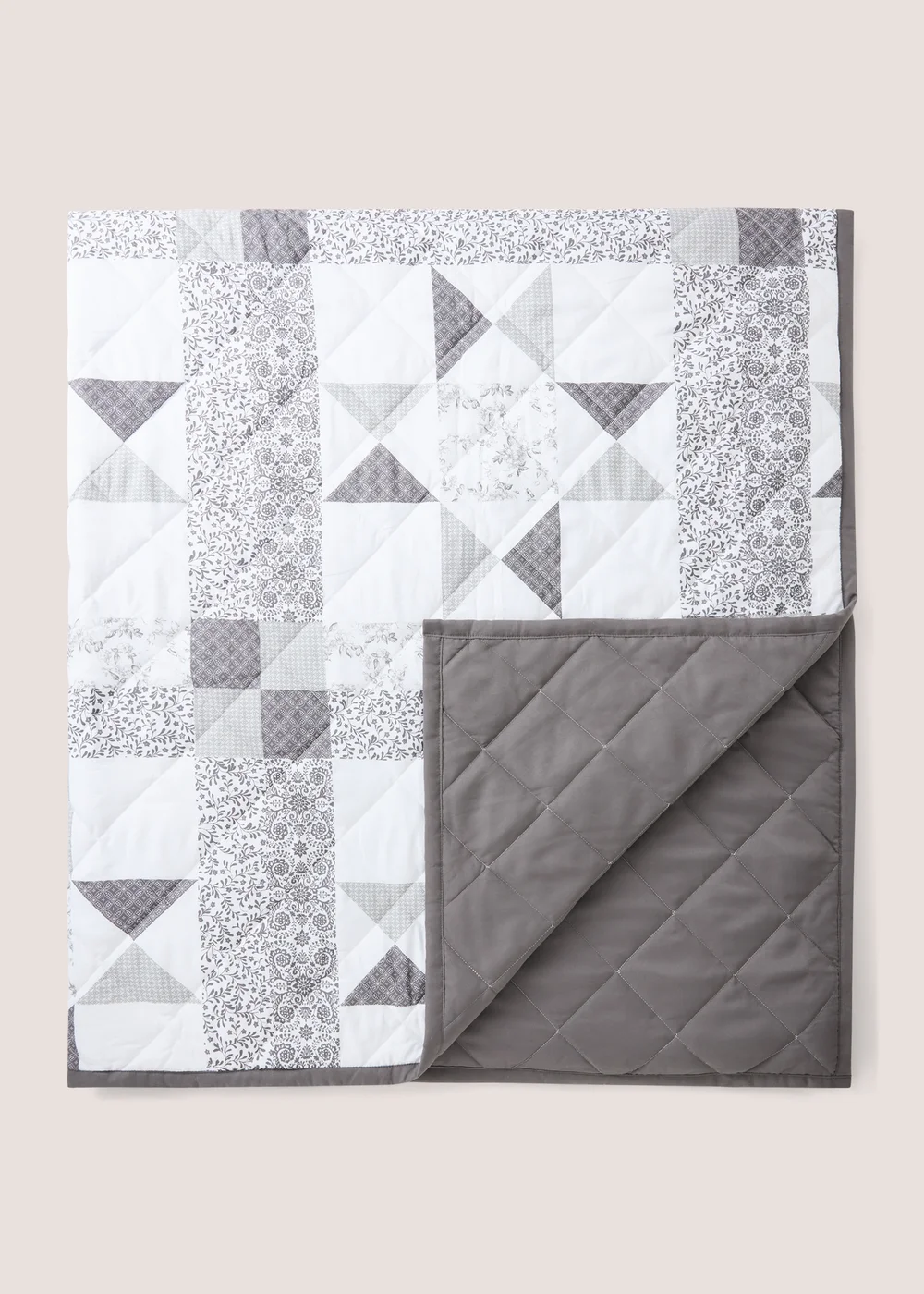 Monochrome Patchwork Quilted Bedspread Image 1