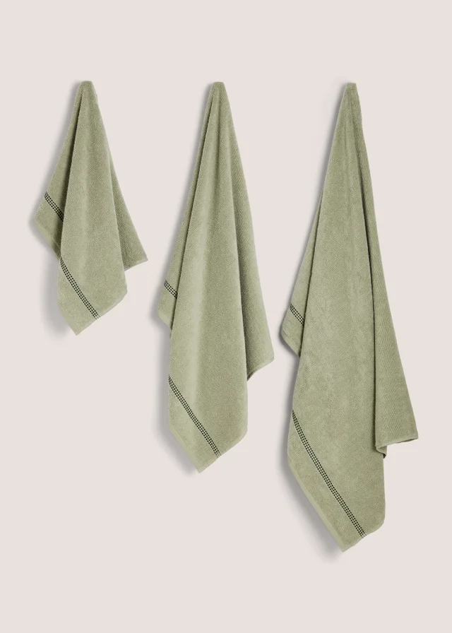 Green Border Stitch Towel