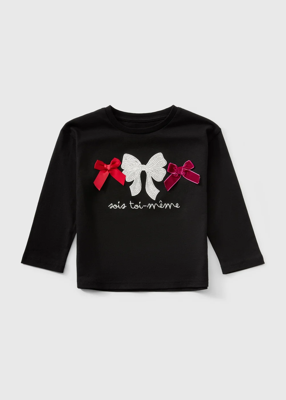 Girls Black Bow Detail Long Sleeve T-Shirt (1-8yrs) - 1-1.5 Yrs Image 1