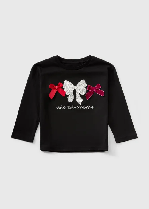 Girls Black Bow Detail Long Sleeve T-Shirt (1-8yrs) - 1-1.5 Yrs Image 1