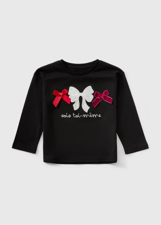 Girls Black Bow Detail Long Sleeve T-Shirt (1-8yrs)