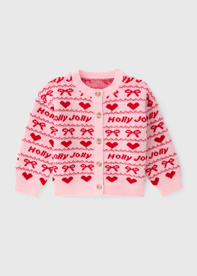 Girls' Multi Christmas Holly Jolly Cardigan (1-8 Yrs)