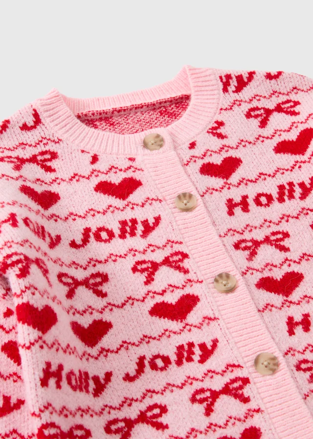 Girls' Multi Christmas Holly Jolly Cardigan (1-8 Yrs)