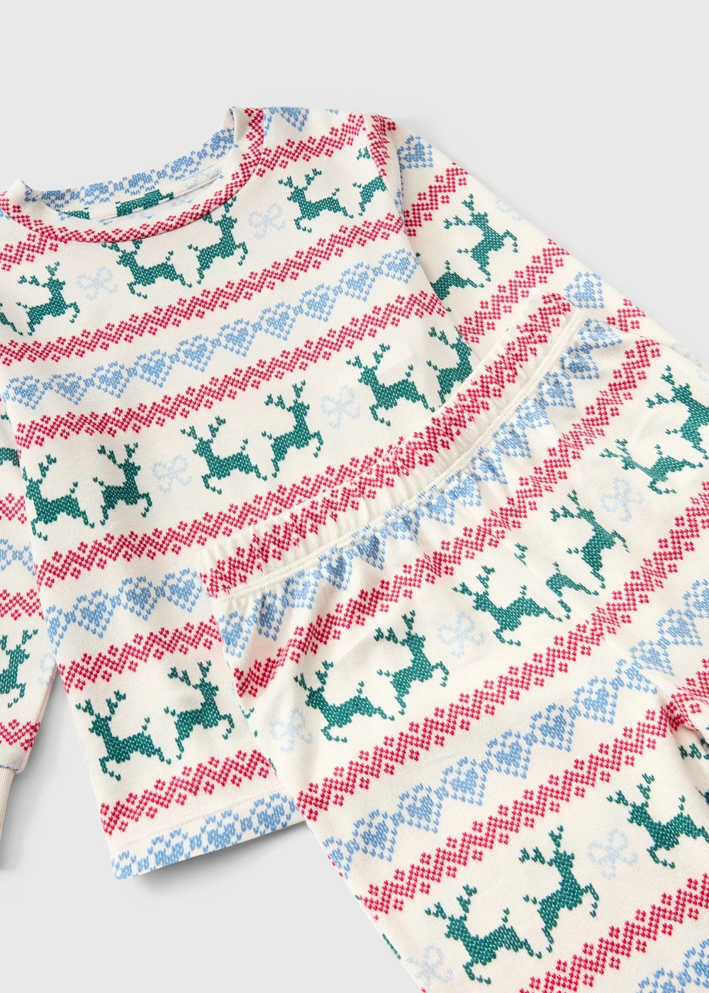 Girls Cream Reindeer Fairisle Matching Family Christmas Pyjamas (1-13yrs) - 1-1.5 Yrs Image 2