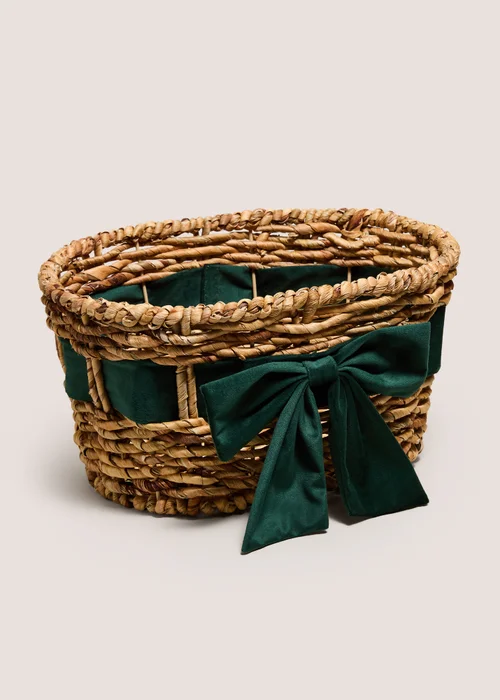 Green Bow Wicker Basket Image 1