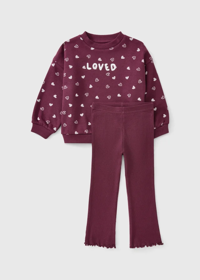 Girls Burgundy Loved Top & Flares Set (1-8 yrs)