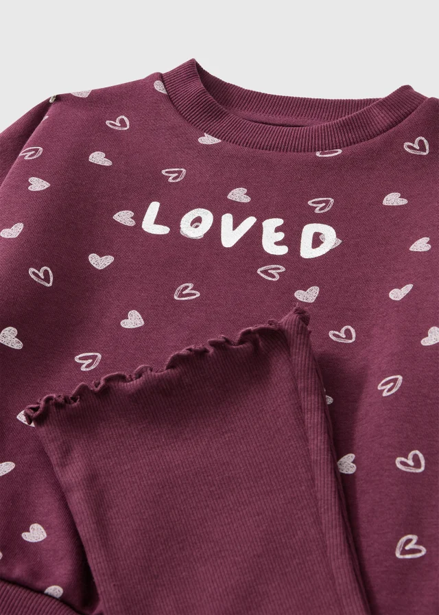 Girls Burgundy Loved Top & Flares Set (1-8 yrs)