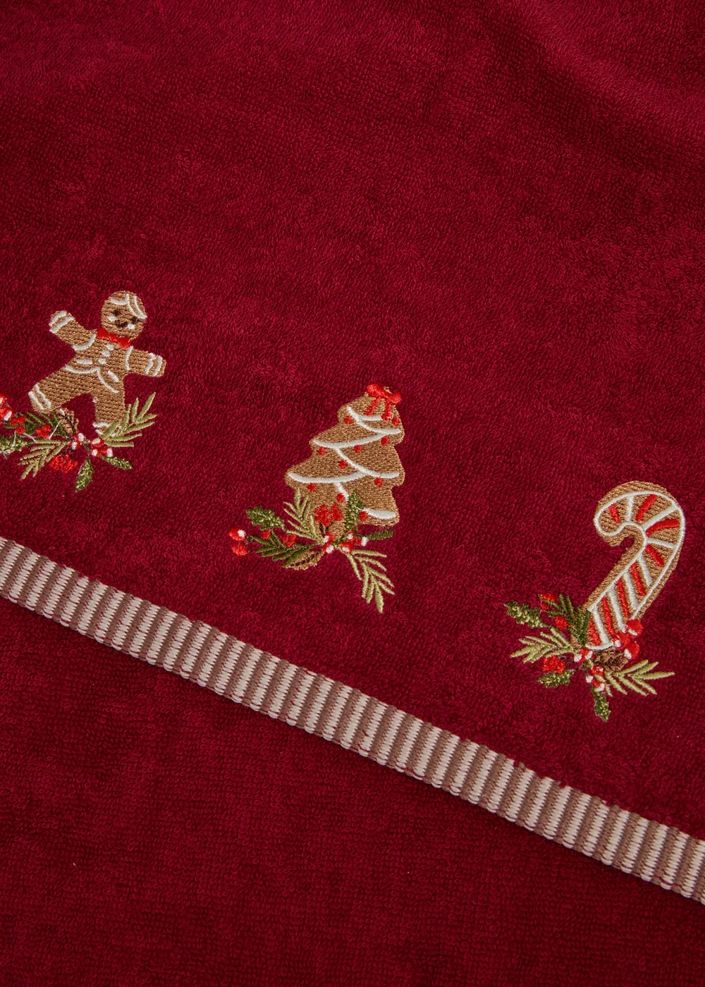 Burgundy Gingerbread Embroidered Towel - Hand Towel Image 2