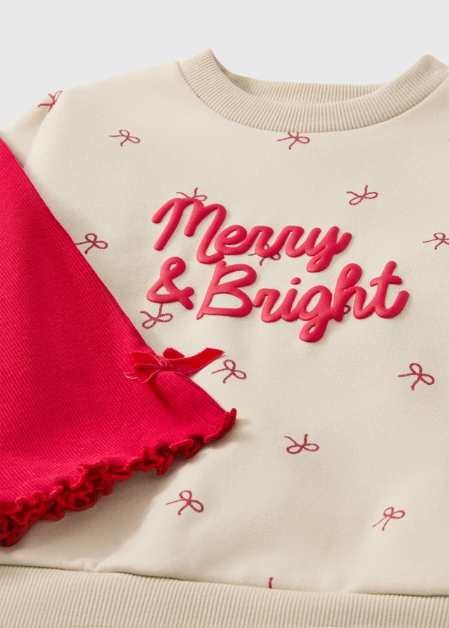 Girls Cream Christmas Sweatshirt & Flared Leggings Set (1-8yrs)