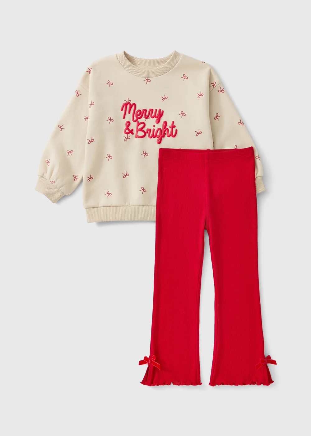 Girls Cream Christmas Sweatshirt & Flared Leggings Set (1-8yrs) - 1-1.5 Yrs Image 1