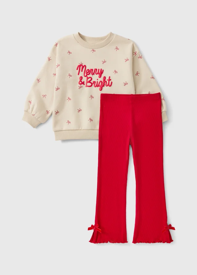 Girls Cream Christmas Sweatshirt & Flared Leggings Set (1-8yrs)