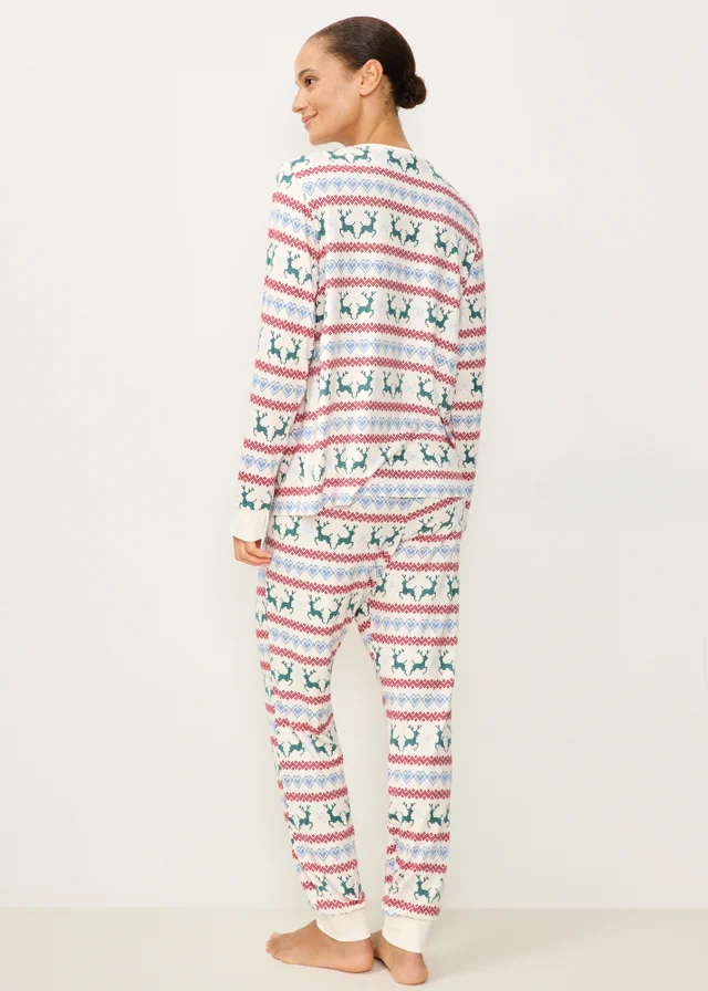 Cream Reindeer Fairisle Matching Family Christmas Pyjamas