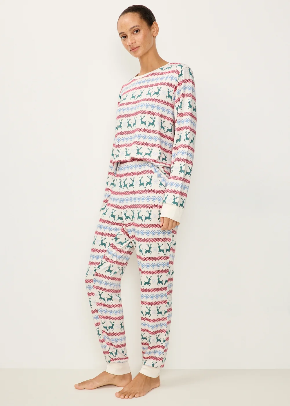 Cream Reindeer Fairisle Matching Family Christmas Pyjamas - XS Image 1