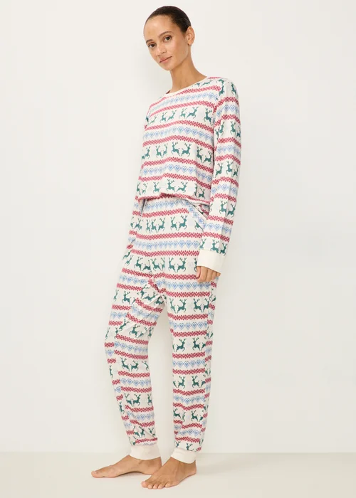 Cream Reindeer Fairisle Matching Family Christmas Pyjamas - XS Image 1
