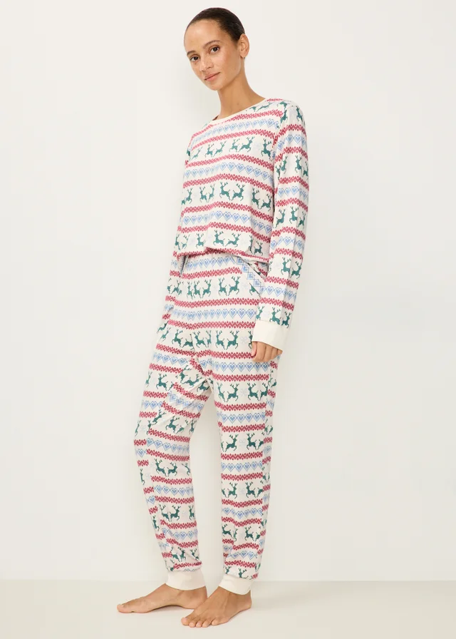 Cream Reindeer Fairisle Matching Family Christmas Pyjamas