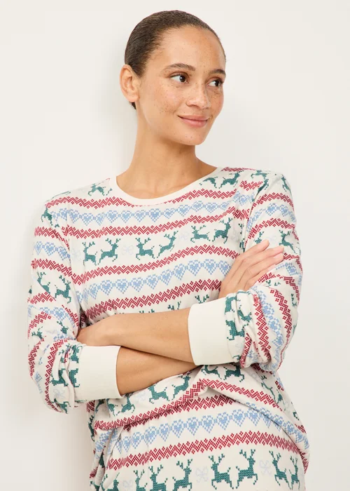 Cream Reindeer Fairisle Matching Family Christmas Pyjamas - XS Image 3