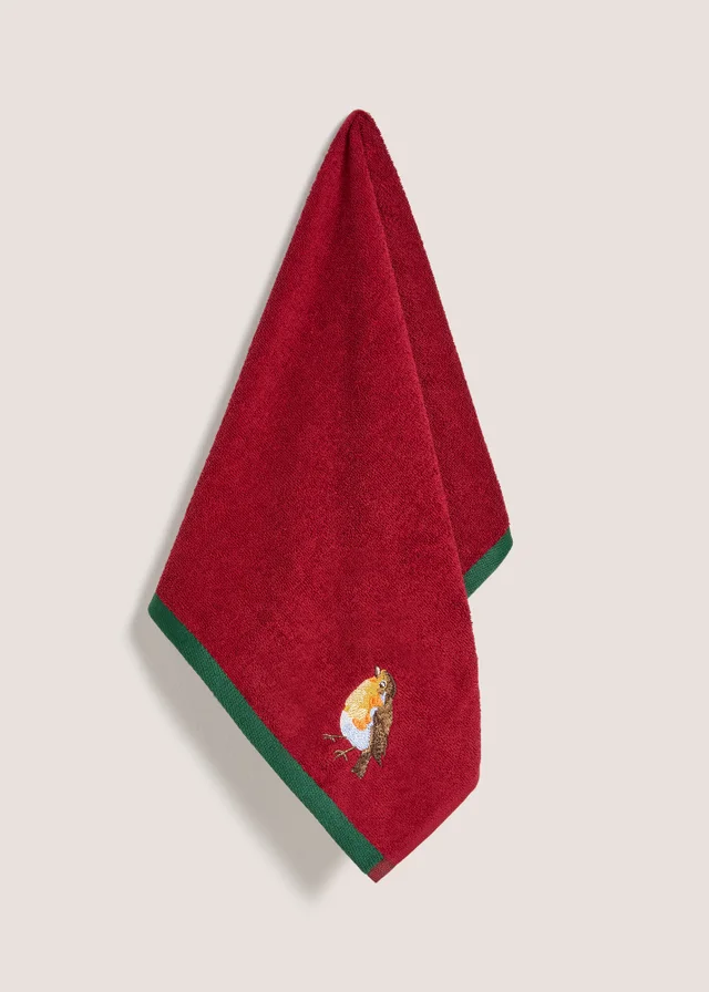 Red Robin Embroidered Towel