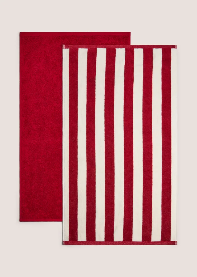 2 Pack Red Striped Hand Towels