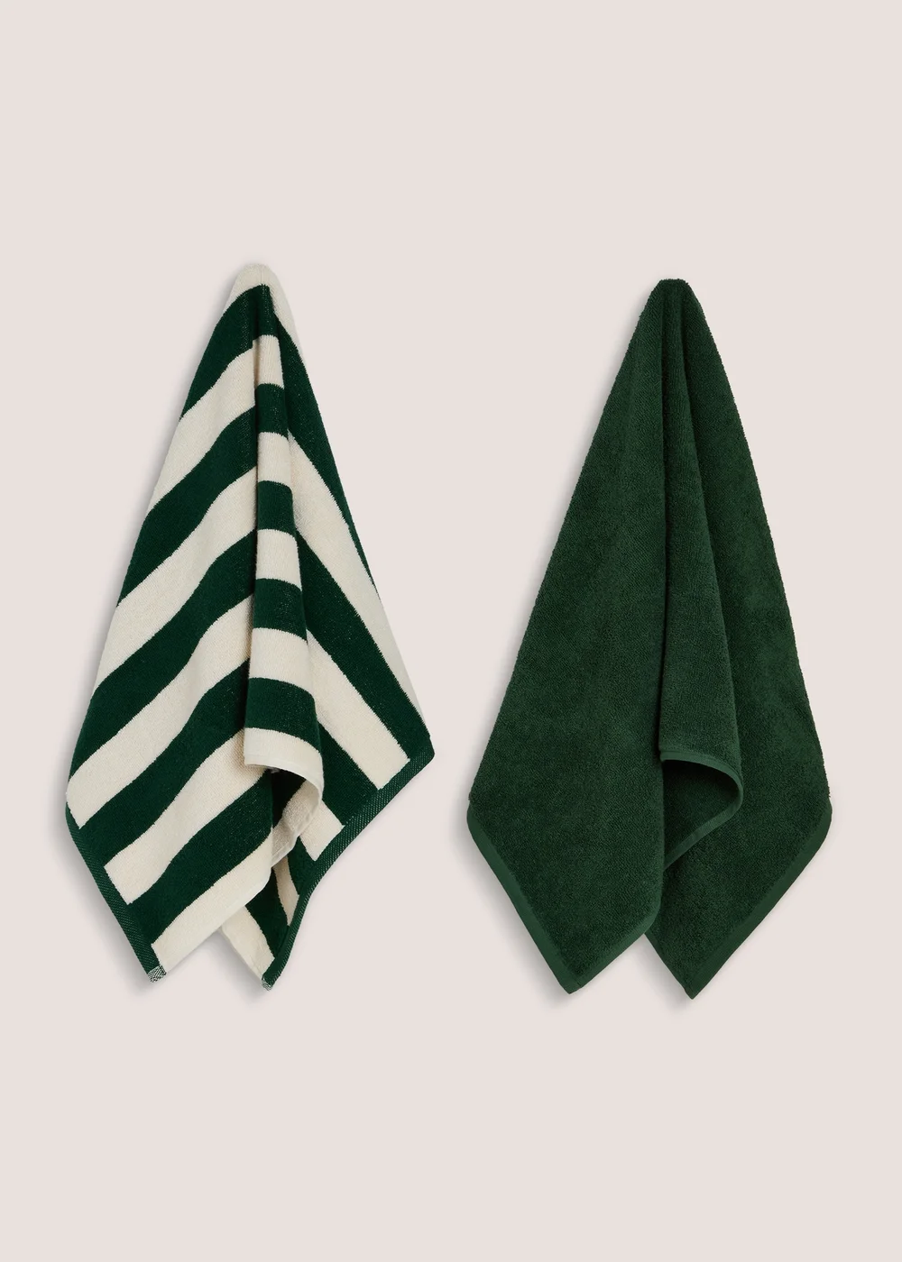 Green Stripe & Plain Towels 2 Pack - Hand Towel Image 1
