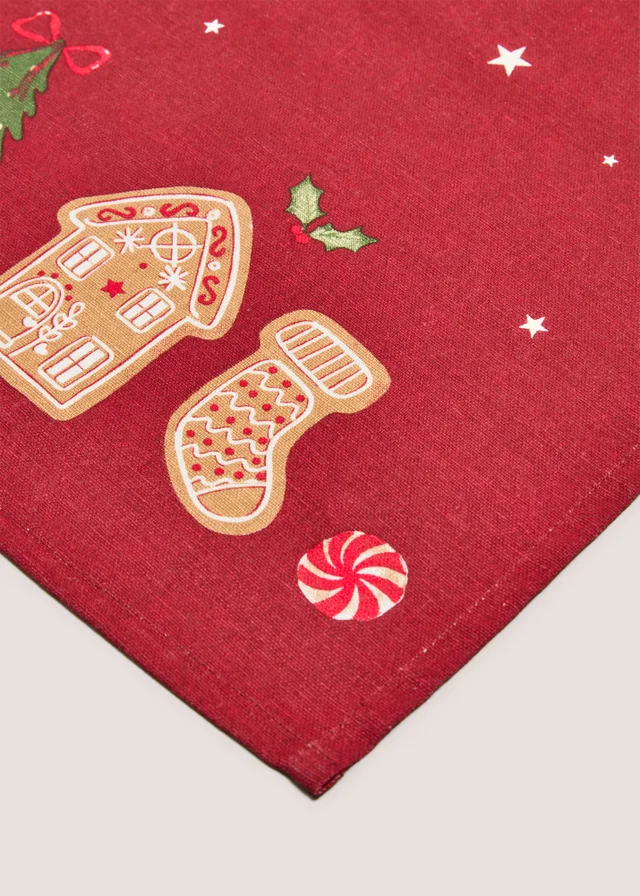 Red Gingerbread Christmas Tea Towel