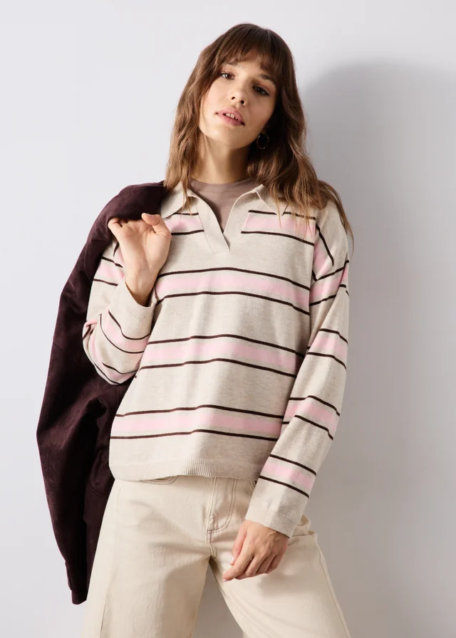 Oatmeal Striped Rugby Jumper