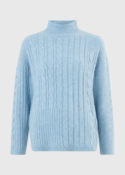 Blue Cable Knit Roll Neck Jumper - XS Image 5
