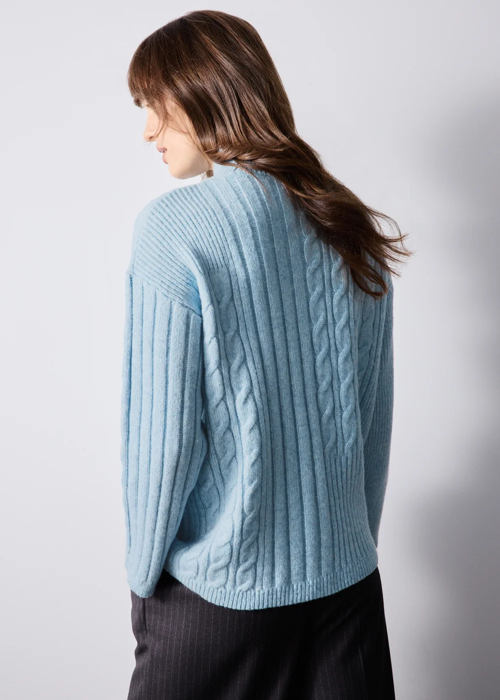 Blue Cable Knit Roll Neck Jumper - XS Image 3