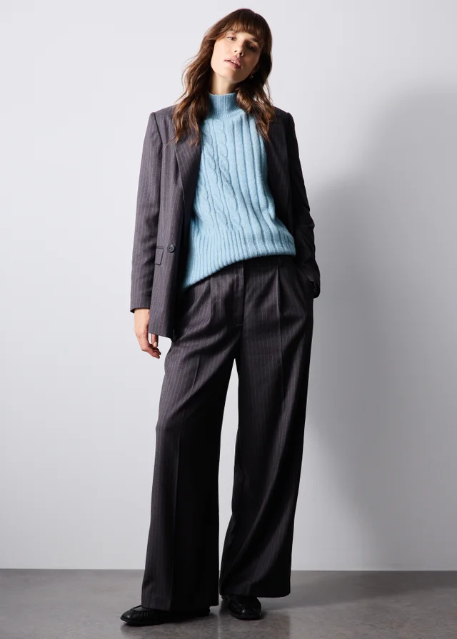 Blue Cable Knit Roll Neck Jumper