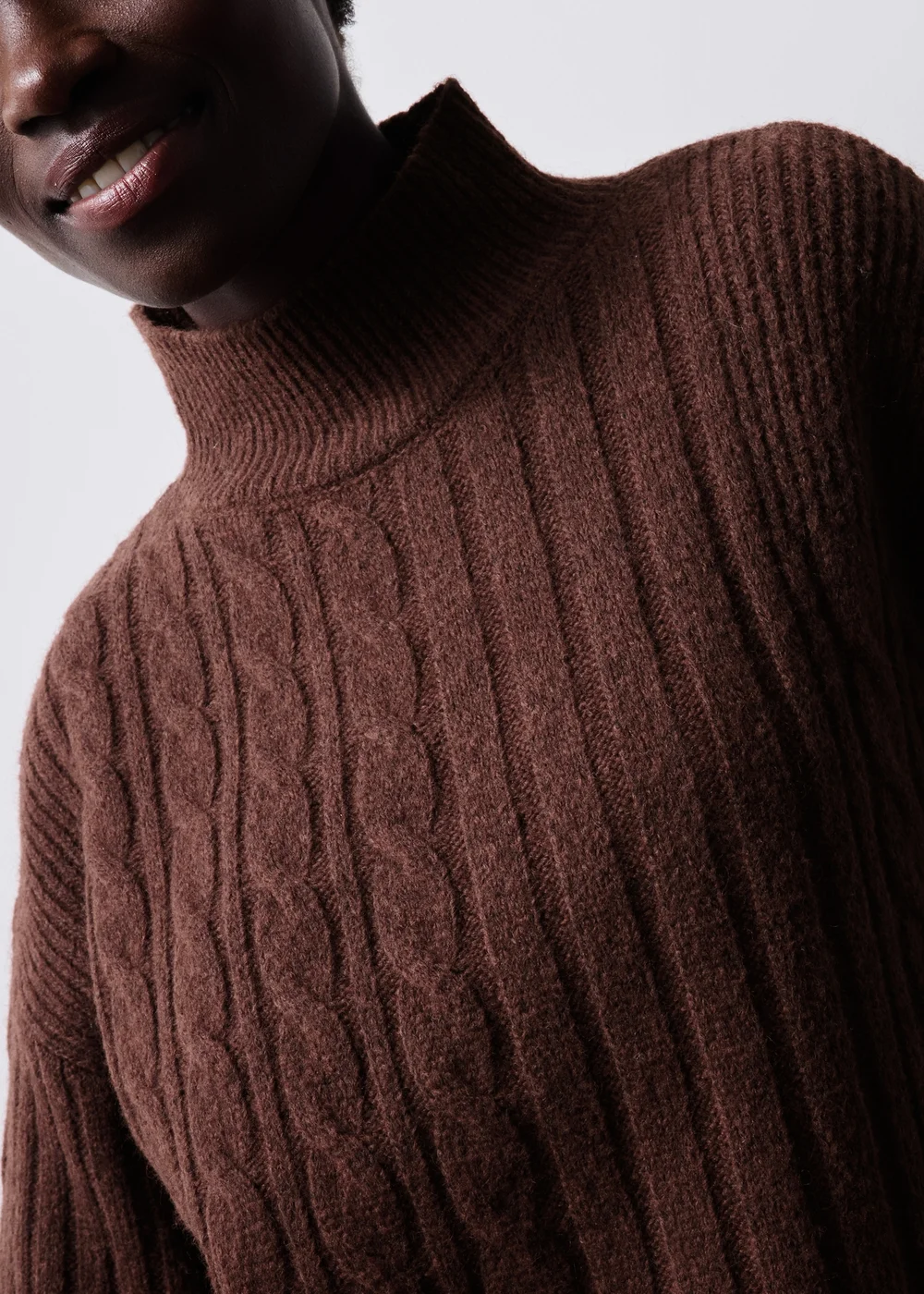 Brown Cable Knit Roll Neck Jumper - XS Image 4
