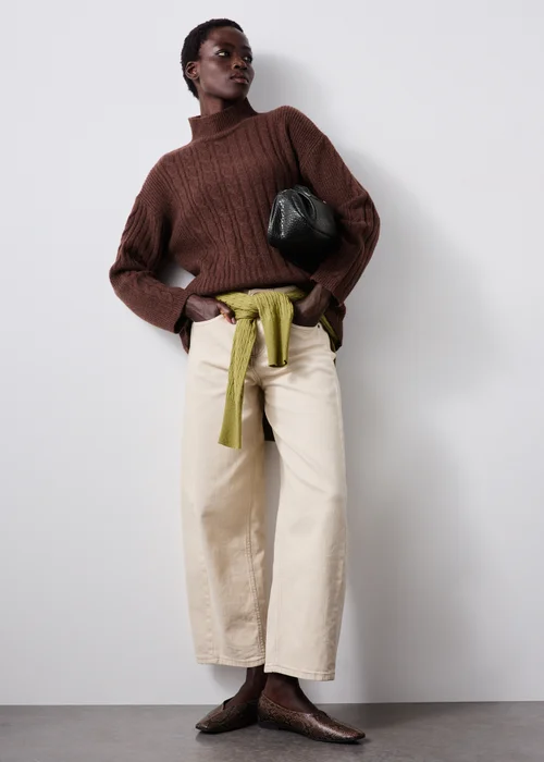 Brown Cable Knit Roll Neck Jumper - XS Image 2