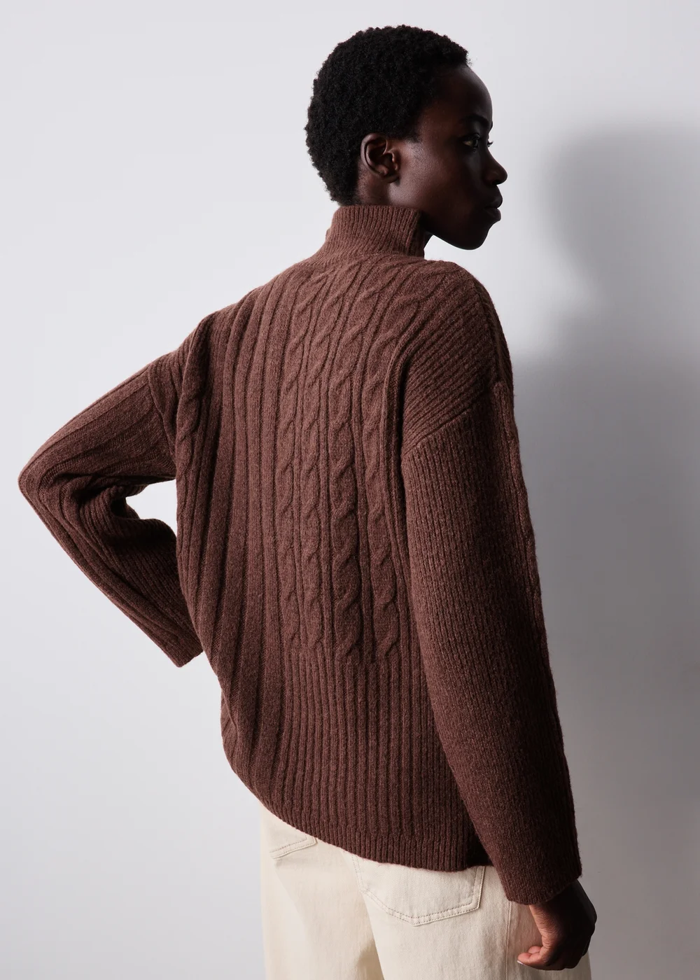 Brown Cable Knit Roll Neck Jumper - XS Image 3