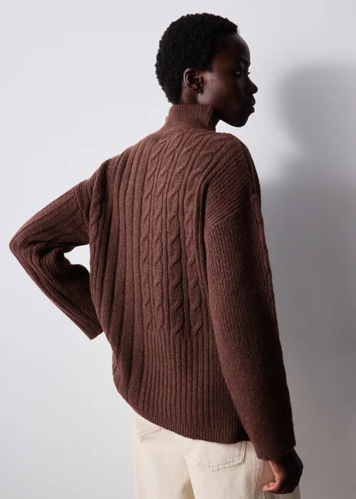Brown Cable Knit Roll Neck Jumper - XS Image 3