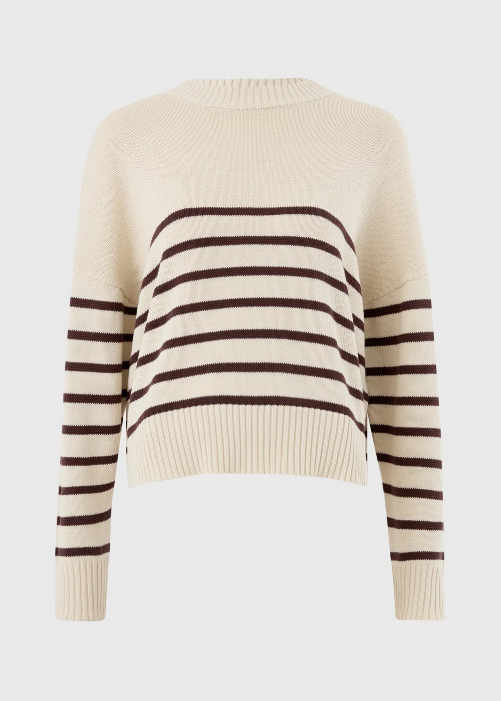 Cream Stripe Rib Hem Knitted Jumper - XS Image 4