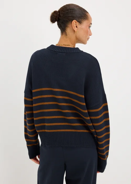 Navy Stripe Rib Hem Knitted Jumper - XS Image 3